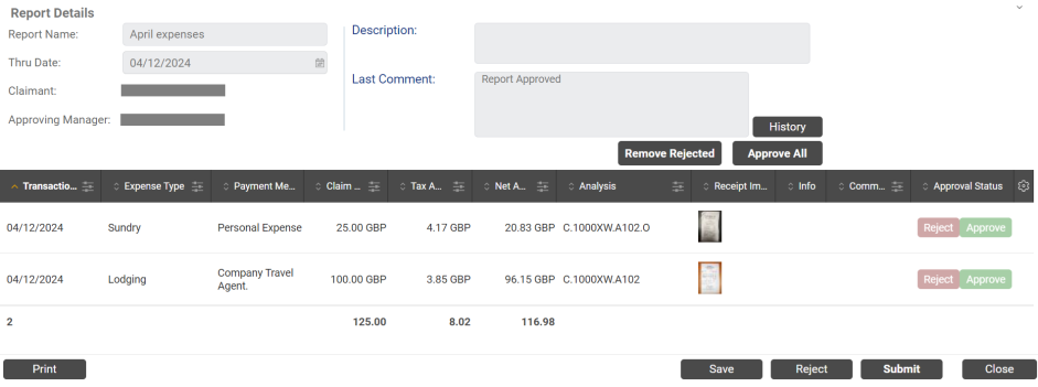 Approving or Rejecting an Expense Report